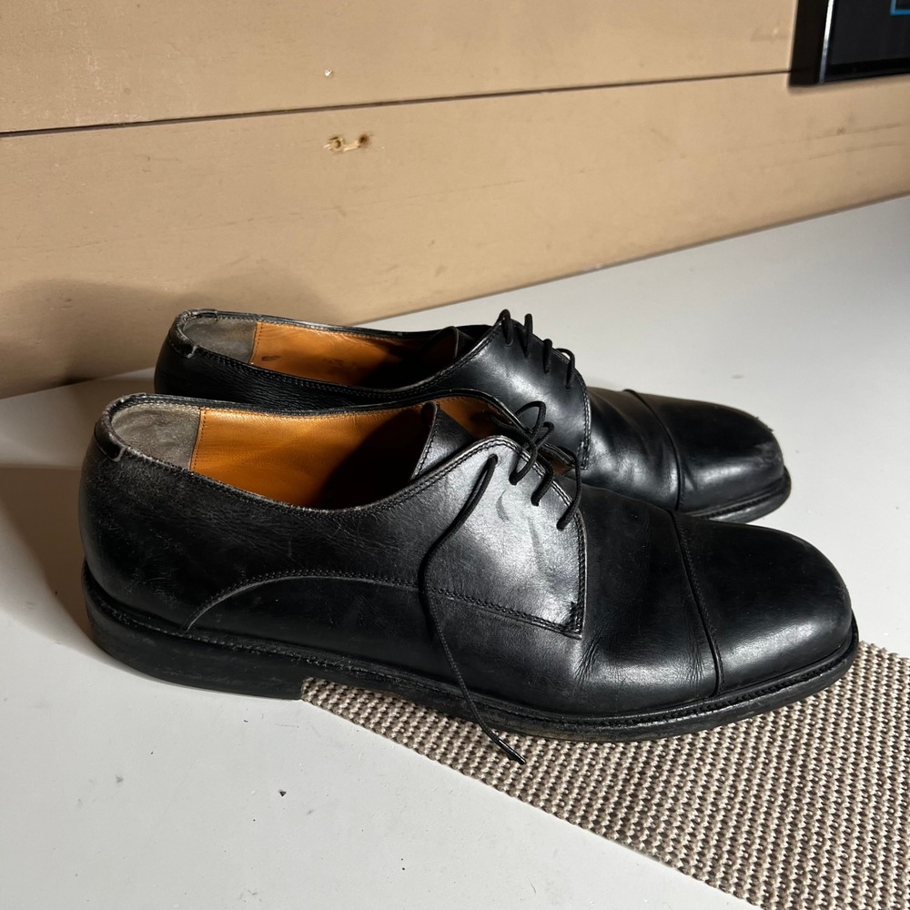 Salvatore Ferragamo Studio Mens Black Leather Cap Toe Oxford Shoes 10 D 6364